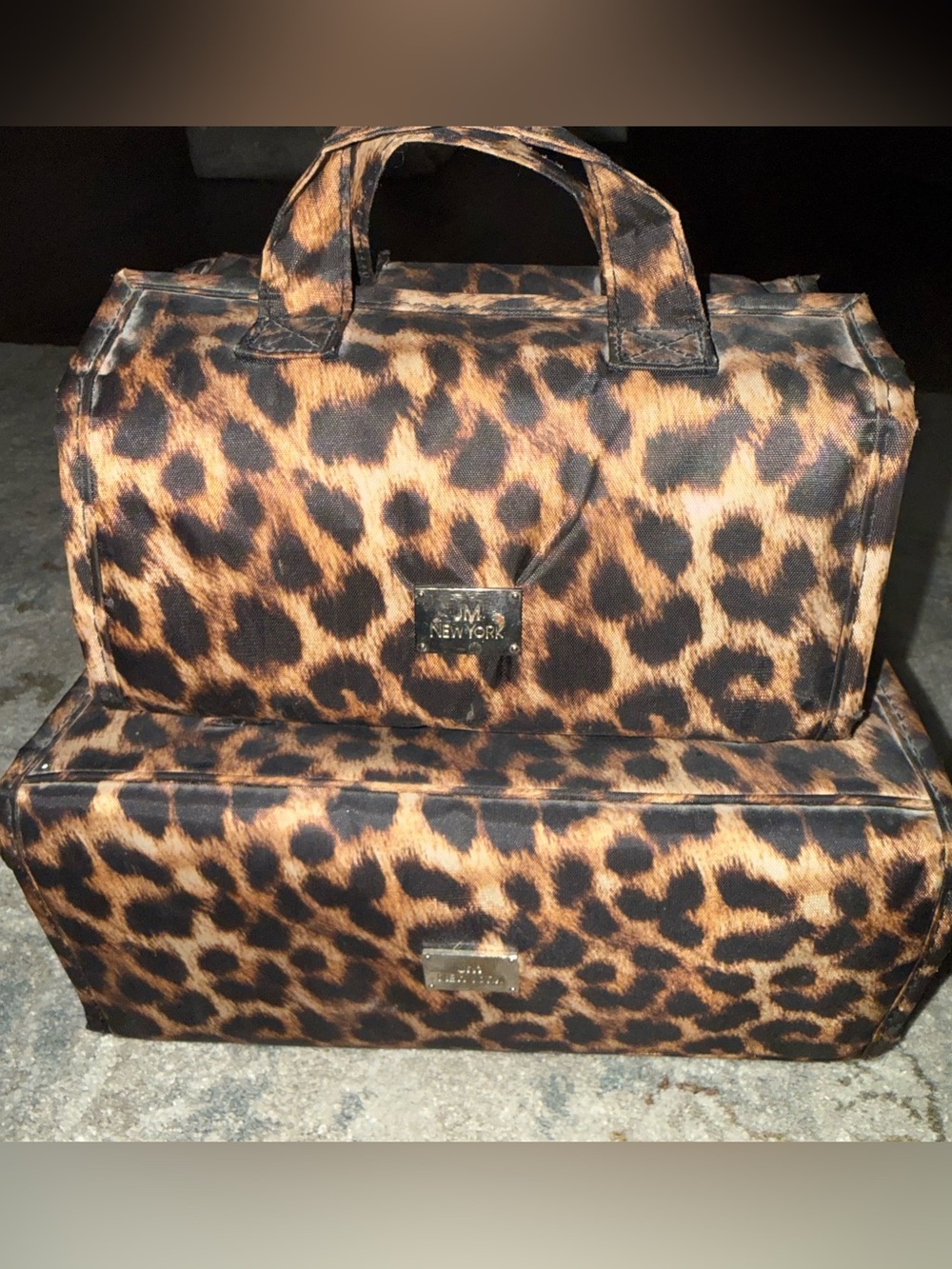 JM New York Leopard Print Cosmetic Travel Bags - Brown/Black